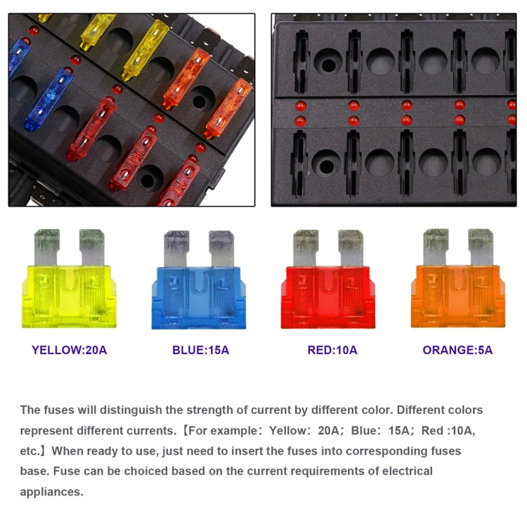 1 in 12 Out Fuse Box PC Terminal Block Fuse Holder Kits with LED Warning Indicator for Auto Car Truck Boat - Fuse by PMC TechLife | Online Shopping South Africa | PMC TechLife | Buy Now Pay Later Mobicred