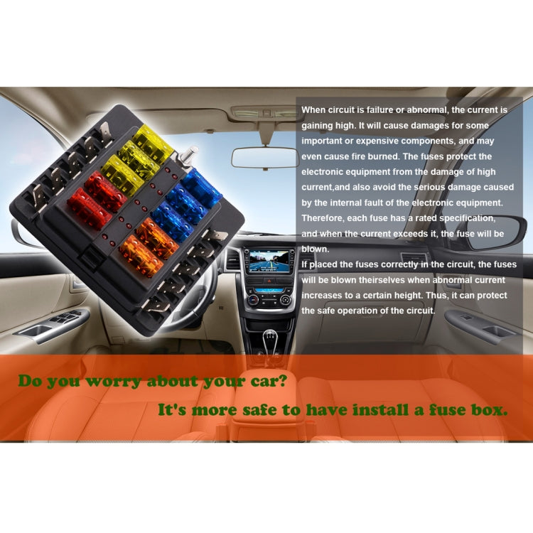 1 in 10 Out Fuse Box PC Terminal Block Fuse Holder Kits with LED Warning Indicator for Auto Car Truck Boat - Fuse by PMC TechLife | Online Shopping South Africa | PMC TechLife | Buy Now Pay Later Mobicred