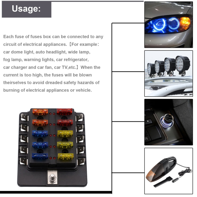 1 in 10 Out Fuse Box PC Terminal Block Fuse Holder Kits with LED Warning Indicator for Auto Car Truck Boat - Fuse by PMC TechLife | Online Shopping South Africa | PMC TechLife | Buy Now Pay Later Mobicred