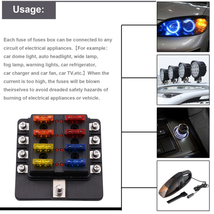 1 in 8 Out Fuse Box Screw Terminal Section Fuse Holder Kits with LED Warning Indicator for Auto Car Truck Boat - Fuse by PMC TechLife | Online Shopping South Africa | PMC TechLife | Buy Now Pay Later Mobicred
