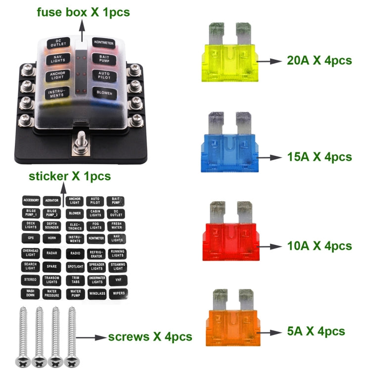 1 in 8 Out Fuse Box Screw Terminal Section Fuse Holder Kits with LED Warning Indicator for Auto Car Truck Boat - Fuse by PMC TechLife | Online Shopping South Africa | PMC TechLife | Buy Now Pay Later Mobicred