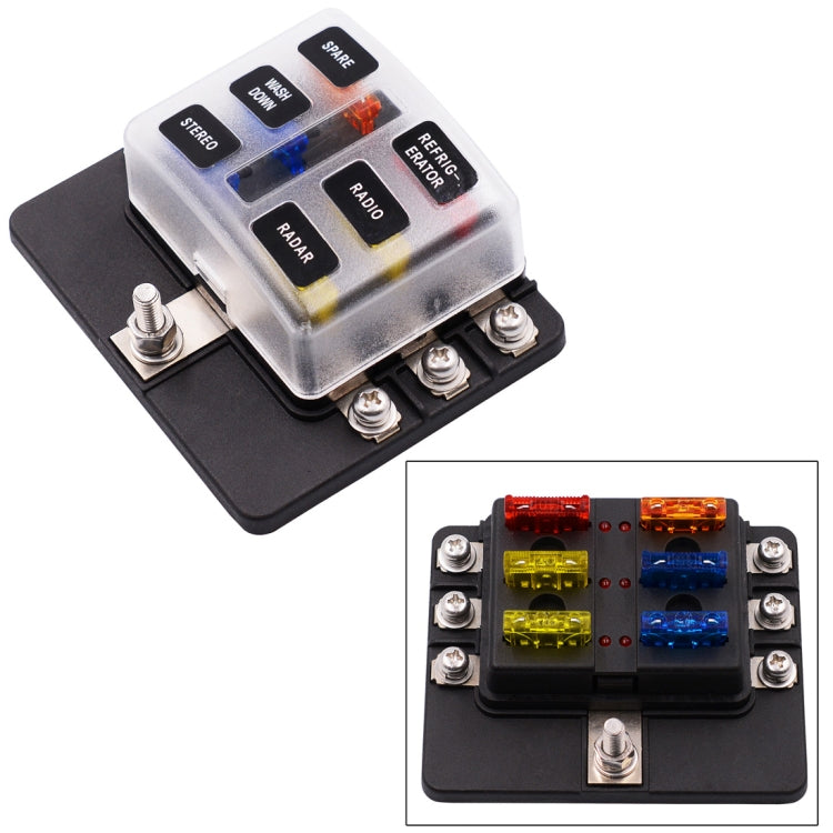 1 in 6 Out 6 Way Circuit Fuse Box Screw Terminal Section Fuse Holder Kits with LED Warning Indicator for Auto Car Truck Boat - free shipping - PMC TechLife - Order now!