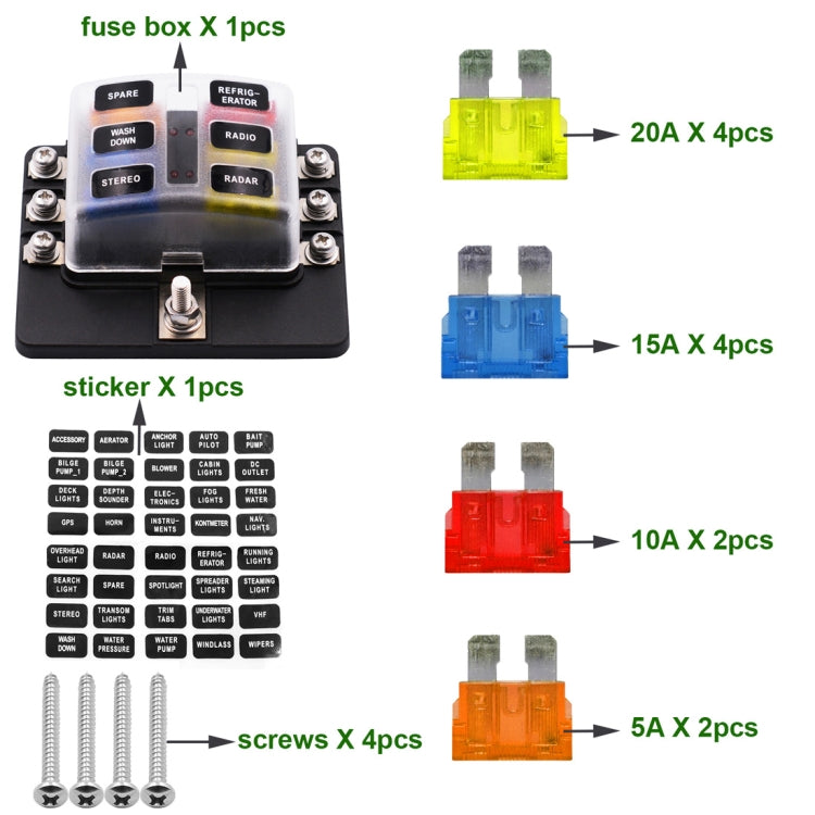 1 in 6 Out 6 Way Circuit Fuse Box Screw Terminal Section Fuse Holder Kits with LED Warning Indicator for Auto Car Truck Boat - free shipping - PMC TechLife - Order now!