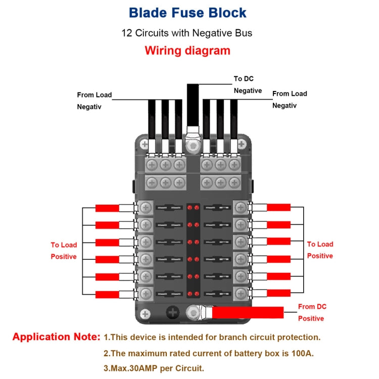 Independent Positive and Negative 1 in 12 Out 12 Way Circuit Blade Fuse Box Fuse Holder Kits with LED Warning Indicator for Auto Car Truck Boat - Fuse by PMC TechLife | Online Shopping South Africa | PMC TechLife | Buy Now Pay Later Mobicred