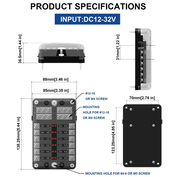 Independent Positive and Negative 1 in 12 Out 12 Way Circuit Blade Fuse Box Fuse Holder Kits with LED Warning Indicator for Auto Car Truck Boat - Fuse by PMC TechLife | Online Shopping South Africa | PMC TechLife | Buy Now Pay Later Mobicred