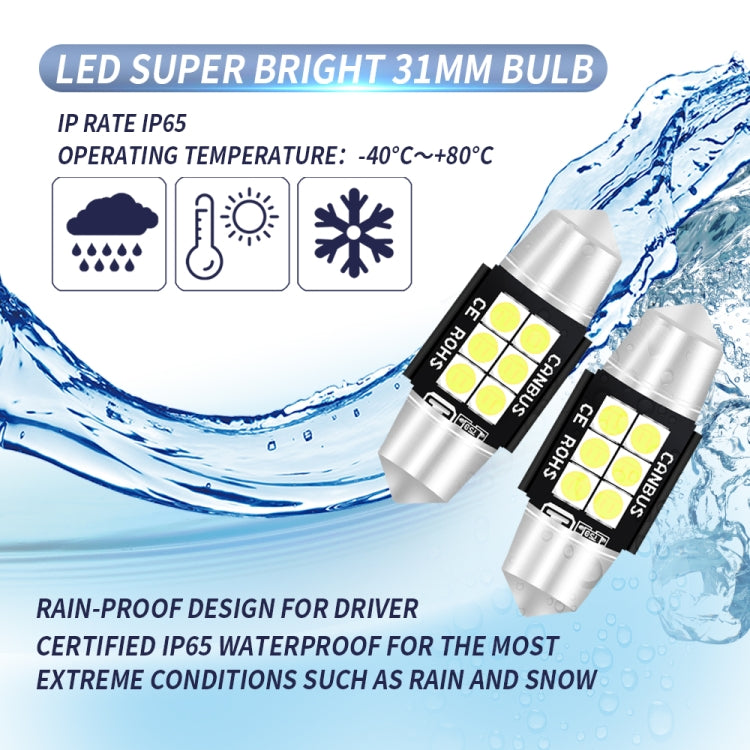 2 PCS 31mm DC12V-24V 3W 6000K 660LM 6LEDs SMD-3030 Car Reading Lamp / License Plate Light - free shipping - PMC TechLife - Order now!
