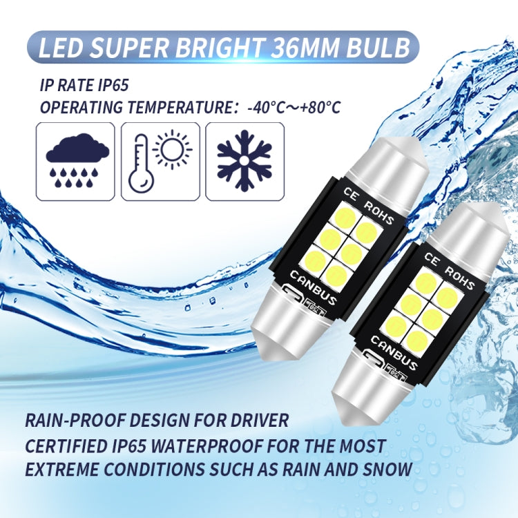 2 PCS 36mm DC12V-24V 3W 6000K 660LM 6LEDs SMD-3030 Car Reading Lamp / License Plate Light - free shipping - PMC TechLife - Order now!