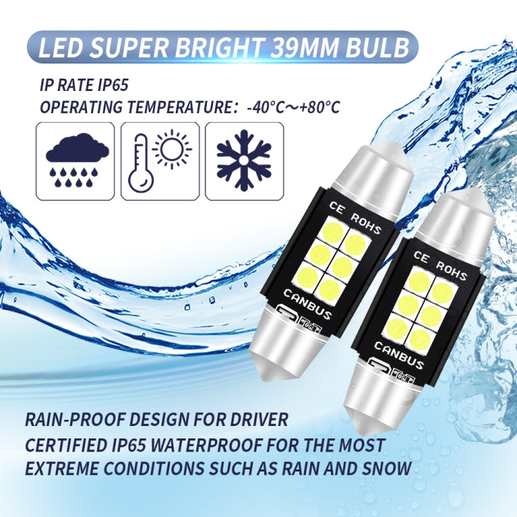 2 PCS 39mm DC12V-24V 3W 6000K 660LM 6LEDs SMD-3030 Car Reading Lamp / License Plate Light - free shipping - PMC TechLife - Order now!