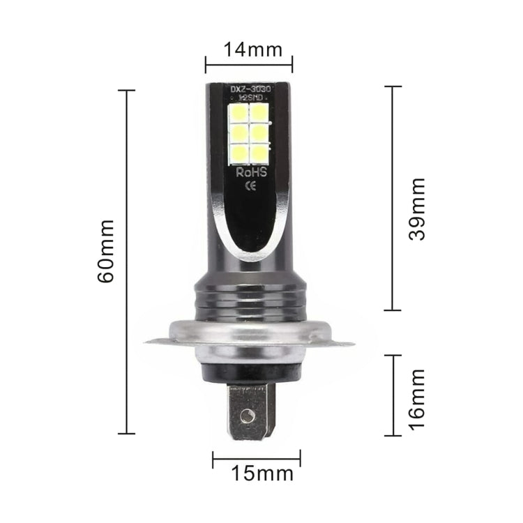 2 PCS H7 DC12V-24V / 12W / 3000K / 800LM 12LEDs SMD-3030 Car LED Fog Light (White Light) - free shipping - PMC TechLife - Order now!