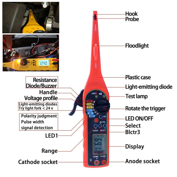 MS8211 Car Electric Circuit Tester (Red) - free shipping - PMC TechLife - Order now!