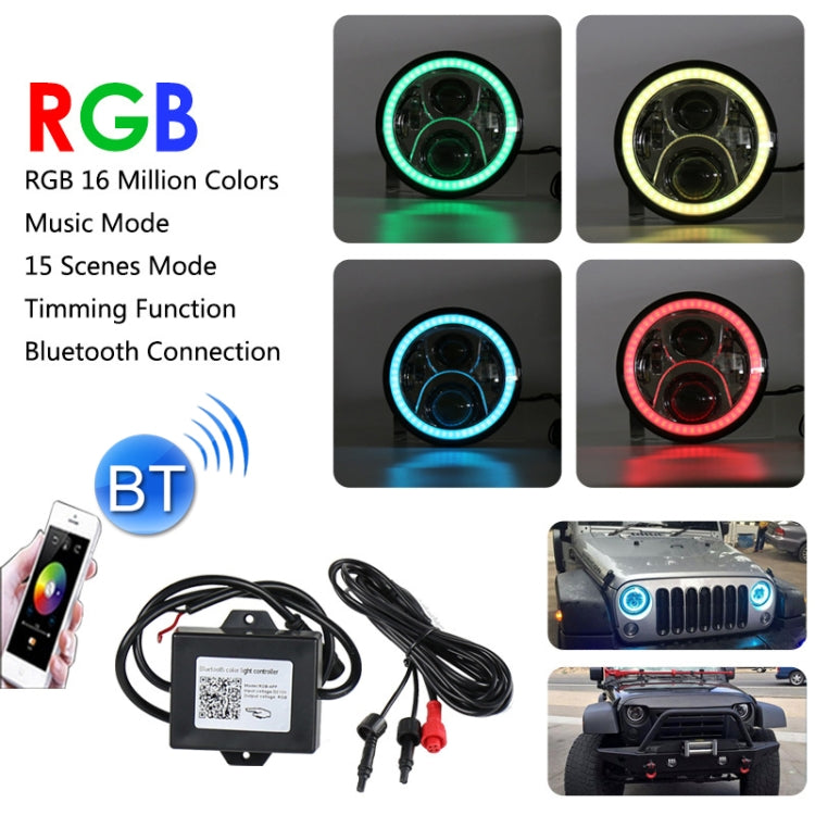 2 PCS 7 inch DC12V 6000K-6500K 50W Car LED Headlight Lamp Beads for Jeep Wrangler / Harley, Support APP + Bluetooth Control(Black) - Work Lights by PMC TechLife | Online Shopping South Africa | PMC TechLife | Buy Now Pay Later Mobicred