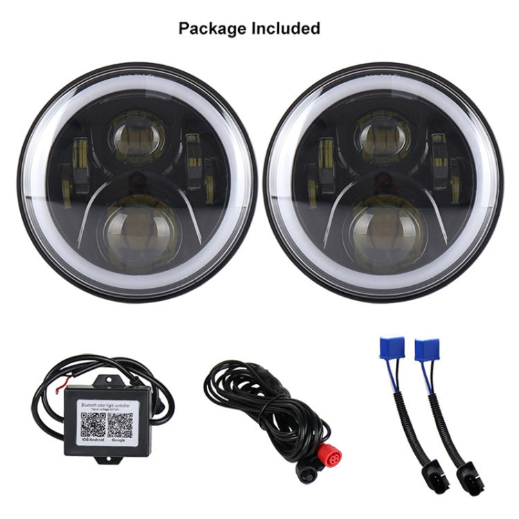 2 PCS 7 inch DC12V 6000K-6500K 50W Car LED Headlight Lamp Beads for Jeep Wrangler / Harley, Support APP + Bluetooth Control(Black) - Work Lights by PMC TechLife | Online Shopping South Africa | PMC TechLife | Buy Now Pay Later Mobicred