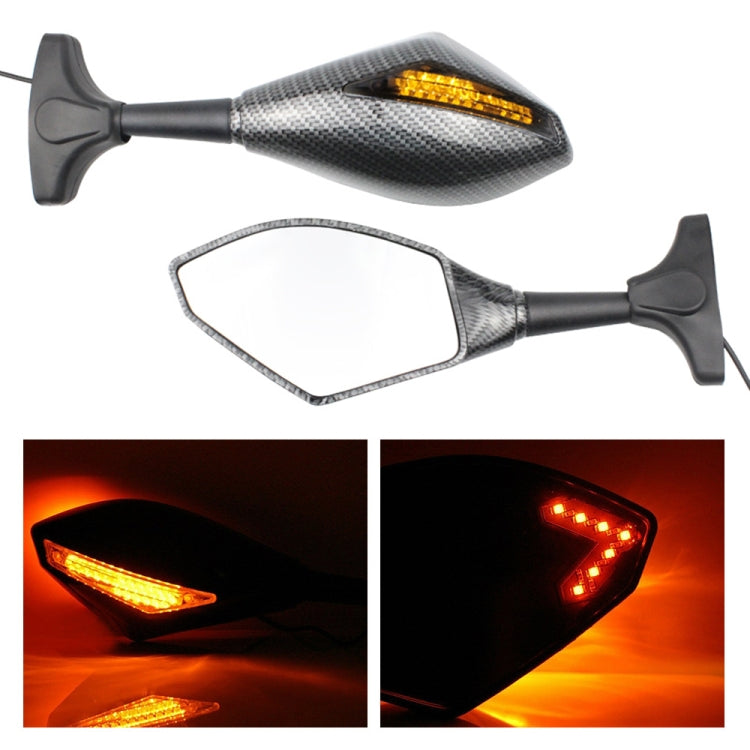 Motorcycle Modified Rear View Mirror Set with Light for Kawasaki (Carbon Fiber Black) - Side Mirrors by PMC TechLife | Online Shopping South Africa | PMC TechLife | Buy Now Pay Later Mobicred