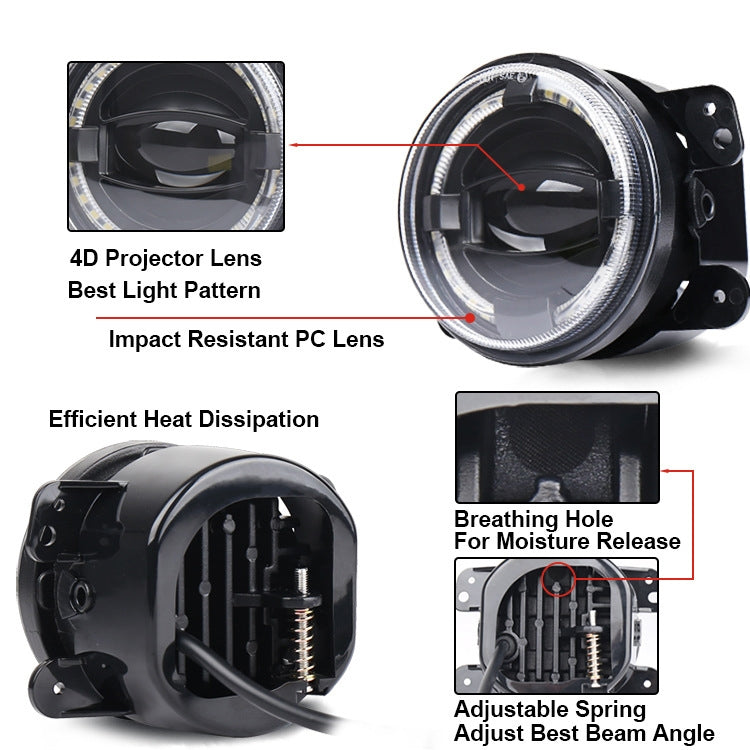 2 PCS 4 inch Car LED Angel Eyes Spotlight Modified Fog Lights for Jeep Wrangler / Dodge / Chrysler PT Cruiser - Work Lights by PMC TechLife | Online Shopping South Africa | PMC TechLife | Buy Now Pay Later Mobicred