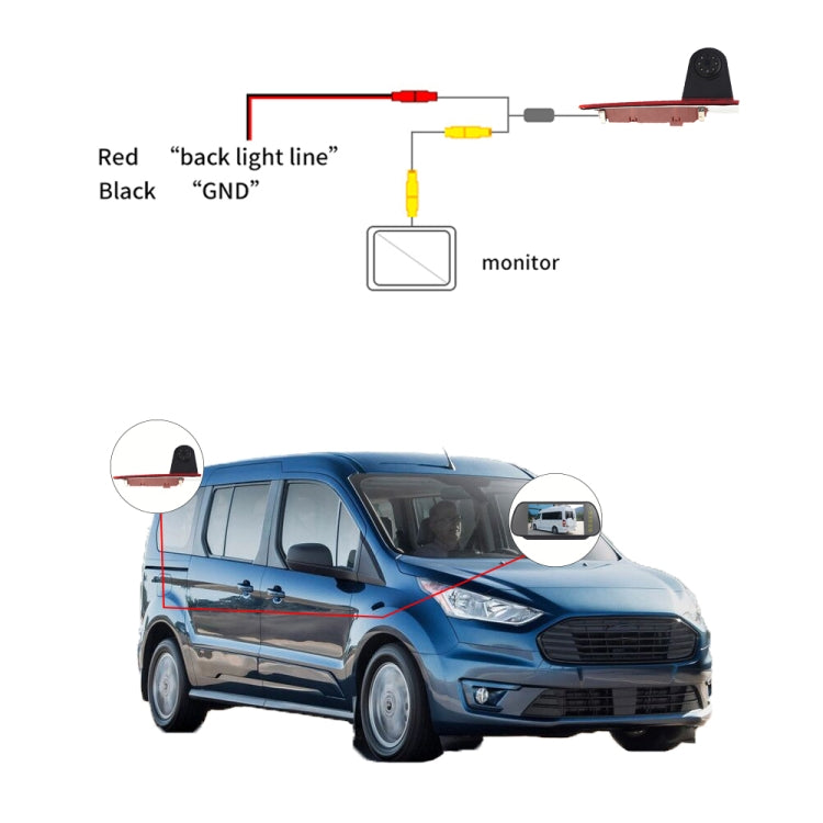 PZ477 Car Waterproof 170 Degree Brake Light View Camera + 7 inch Rearview Monitor for Ford Transit Custom - Rear View Cameras by PMC TechLife | Online Shopping South Africa | PMC TechLife | Buy Now Pay Later Mobicred