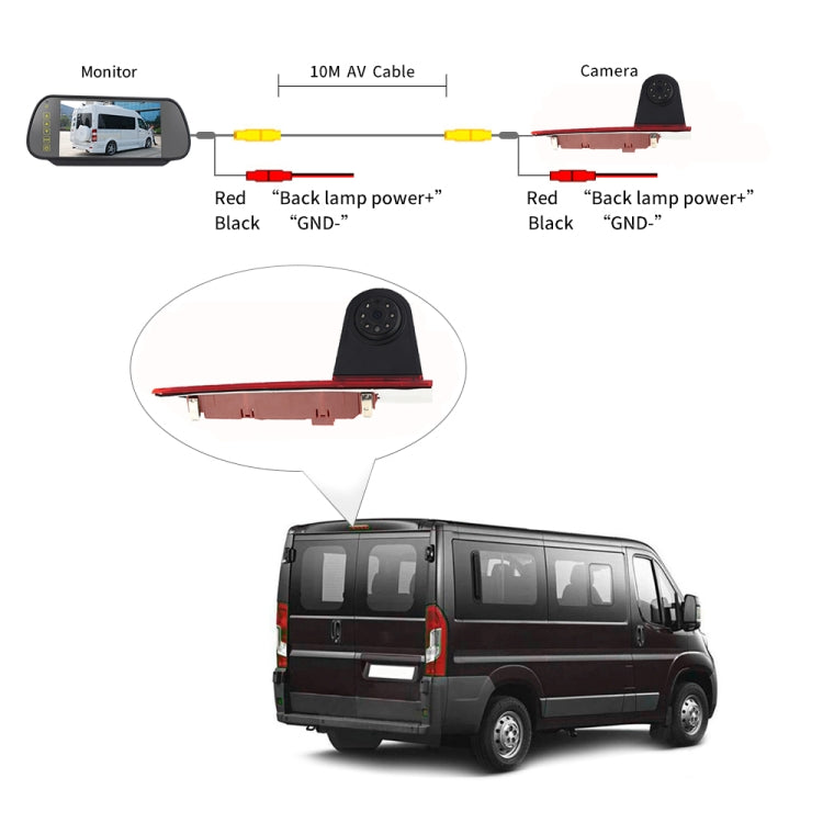 PZ477 Car Waterproof 170 Degree Brake Light View Camera + 7 inch Rearview Monitor for Ford Transit Custom - Rear View Cameras by PMC TechLife | Online Shopping South Africa | PMC TechLife | Buy Now Pay Later Mobicred