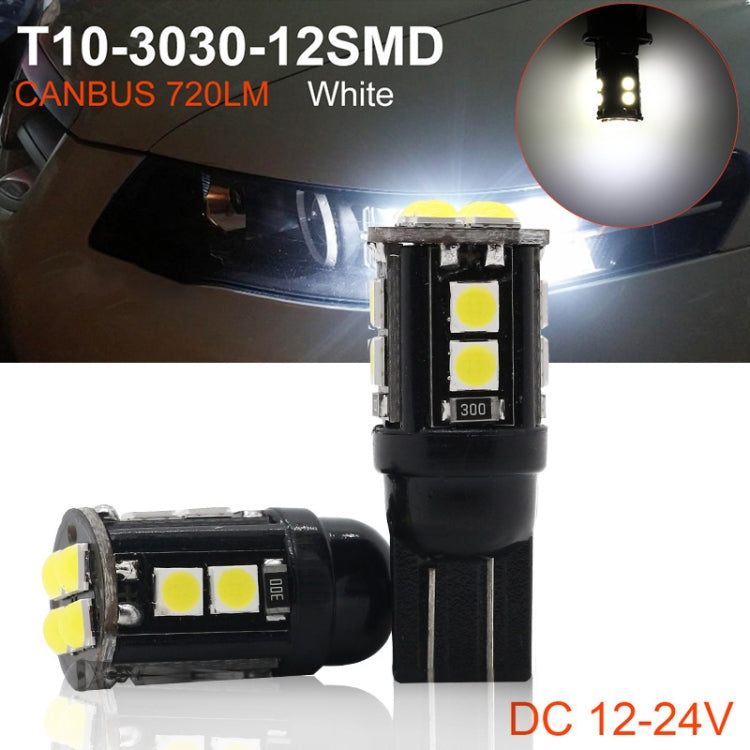 10 PCS T10/168/194 DC12V / 1W / 6000K / 60LM Car Decoding Clearance Lights with 12LEDs SMD-3030 Lamp Beads - Brake Lights by PMC TechLife | Online Shopping South Africa | PMC TechLife | Buy Now Pay Later Mobicred