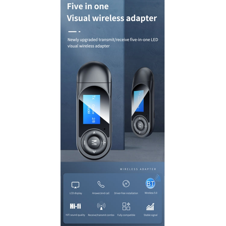 T-13 Bluetooth 5.0 LCD Digital Display Bluetooth Adapter Receiver Transmitter(Black) - free shipping - PMC Jewellery - Order now!