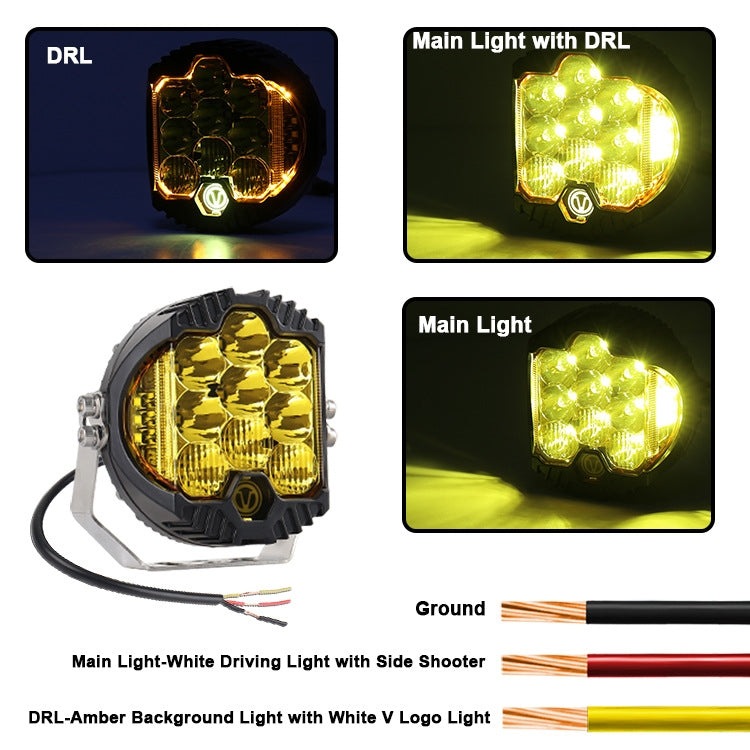OL-1950Y 5 inch DC12V-30V 5000LM 6500K 50W Car LED Light on Three Sides Headlight for Jeep Wrangler (Gold Light) - Work Lights by PMC TechLife | Online Shopping South Africa | PMC TechLife | Buy Now Pay Later Mobicred
