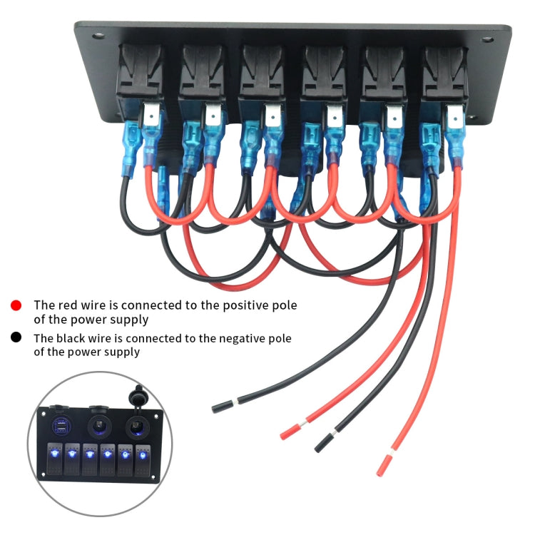 Multi-functional Combination Switch Panel 12V / 24V 6 Way Switches + Dual USB Charger for Car RV Marine Boat (Red Light) - Car Switches by PMC TechLife | Online Shopping South Africa | PMC TechLife | Buy Now Pay Later Mobicred