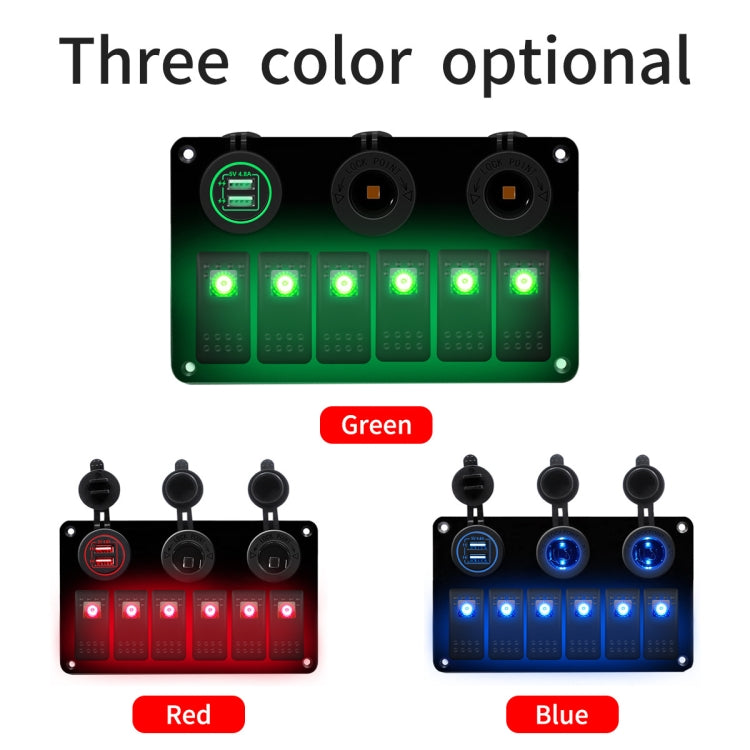 Multi-functional Combination Switch Panel 12V / 24V 6 Way Switches + Dual USB Charger for Car RV Marine Boat (Blue Light) - Car Switches by PMC TechLife | Online Shopping South Africa | PMC TechLife | Buy Now Pay Later Mobicred