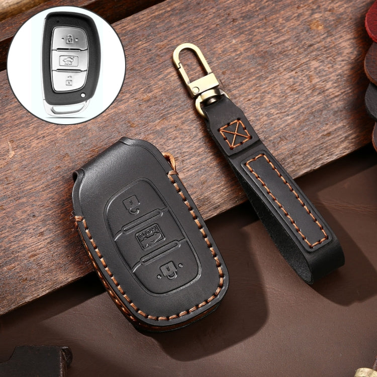 Hallmo Car Cowhide Leather Key Protective Cover Key Case for Hyundai IX35 A Style(Black) - Car Key Cases by Hallmo | Online Shopping South Africa | PMC TechLife | Buy Now Pay Later Mobicred