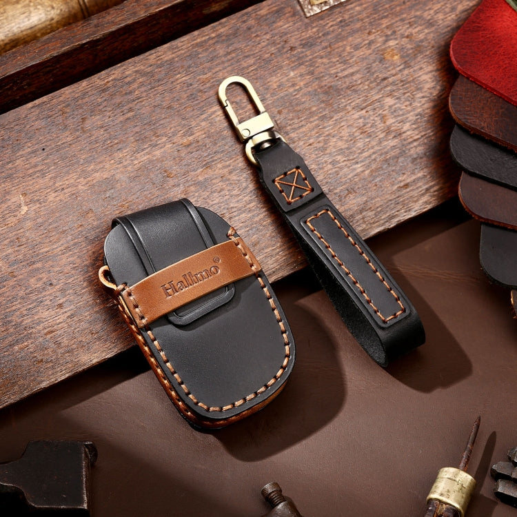 Hallmo Car Cowhide Leather Key Protective Cover Key Case for Hyundai IX35 A Style(Black) - Car Key Cases by Hallmo | Online Shopping South Africa | PMC TechLife | Buy Now Pay Later Mobicred