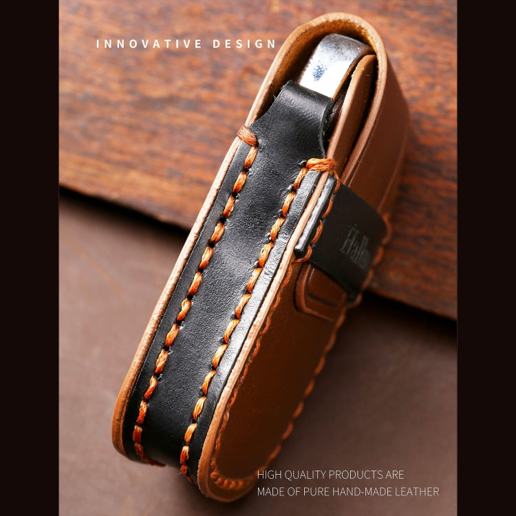 Hallmo Car Cowhide Leather Key Protective Cover Key Case for Hyundai IX35 A Style(Black) - Car Key Cases by Hallmo | Online Shopping South Africa | PMC TechLife | Buy Now Pay Later Mobicred