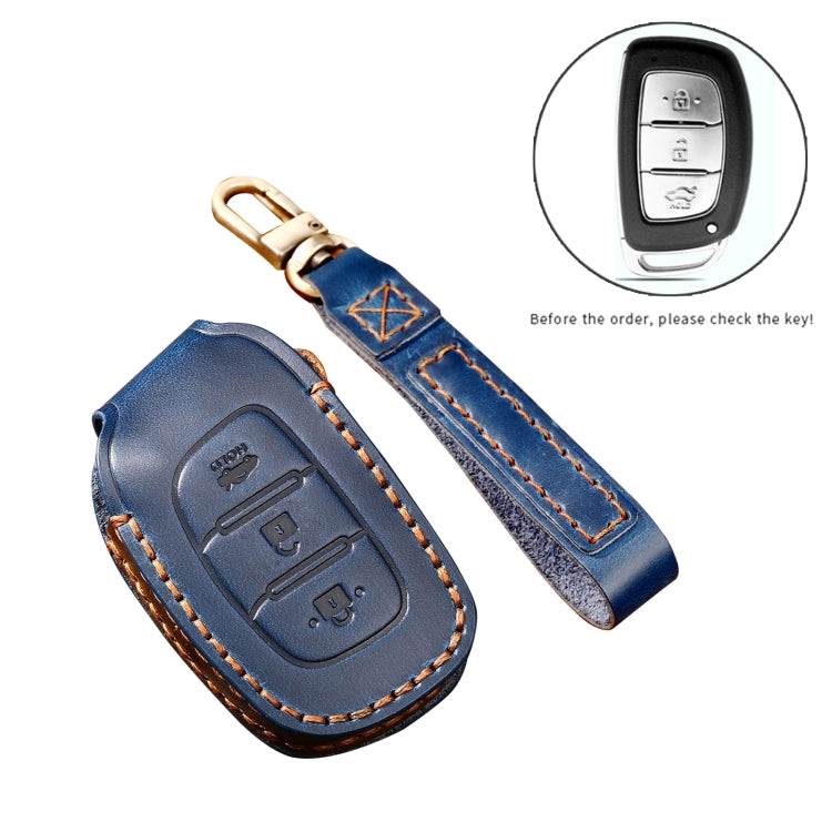 Hallmo Car Cowhide Leather Key Protective Cover Key Case for Hyundai IX35 B Style(Blue) - Car Key Cases by Hallmo | Online Shopping South Africa | PMC TechLife | Buy Now Pay Later Mobicred