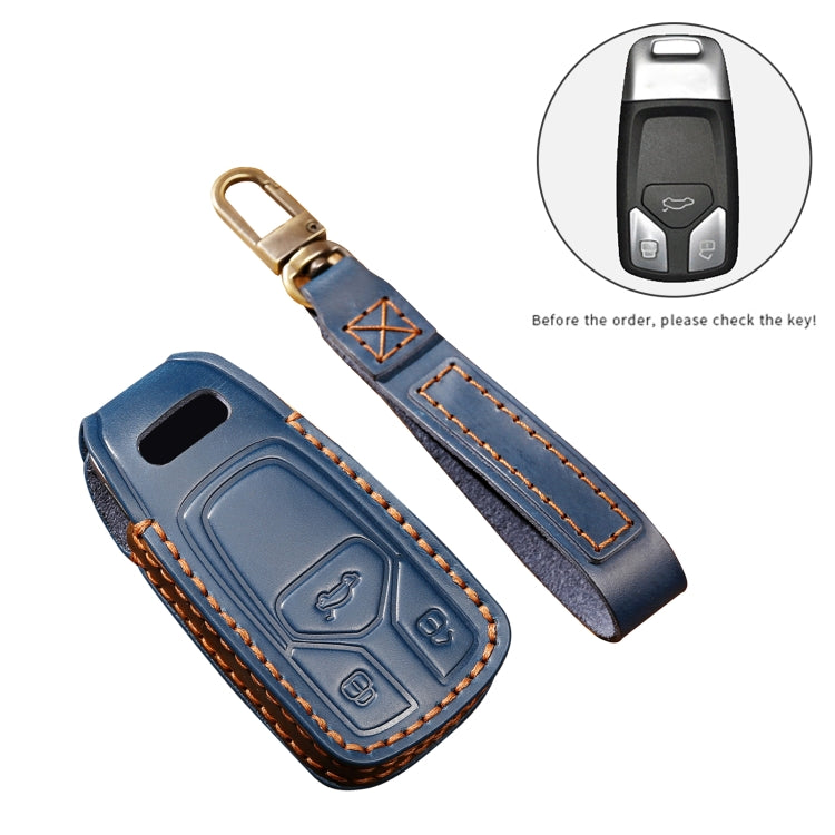 Hallmo Car Cowhide Leather Key Protective Cover Key Case for Audi A6L / A8L / A4 / A7 / A5 A Style(Black) - Car Key Cases by PMC TechLife | Online Shopping South Africa | PMC TechLife | Buy Now Pay Later Mobicred