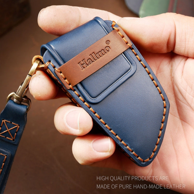 Hallmo Car Cowhide Leather Key Protective Cover Key Case for BMW Blade Style(Blue) - Car Key Cases by Hallmo | Online Shopping South Africa | PMC TechLife | Buy Now Pay Later Mobicred