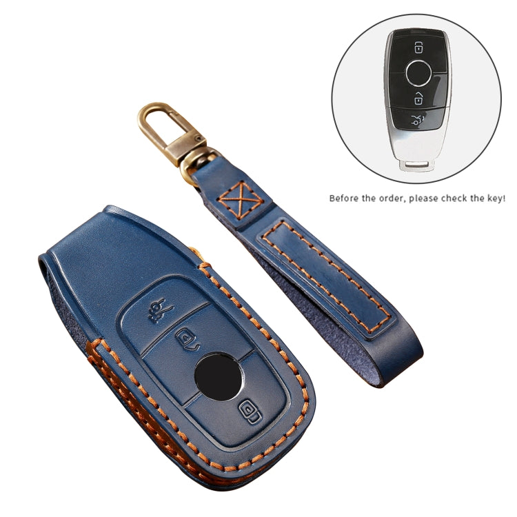 Hallmo Car Cowhide Leather Key Protective Cover Key Case for New Mercedes-Benz E300L(Black) - Car Key Cases by Hallmo | Online Shopping South Africa | PMC TechLife | Buy Now Pay Later Mobicred