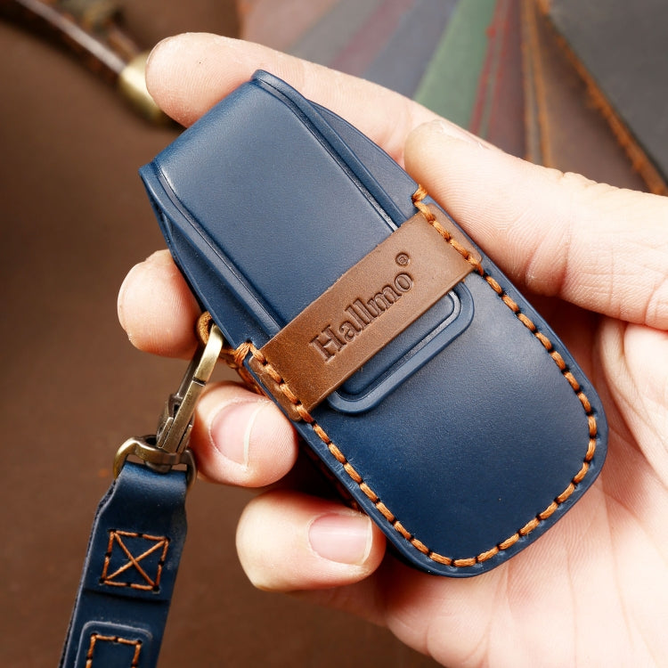 Hallmo Car Cowhide Leather Key Protective Cover Key Case for New Mercedes-Benz E300L(Black) - Car Key Cases by Hallmo | Online Shopping South Africa | PMC TechLife | Buy Now Pay Later Mobicred