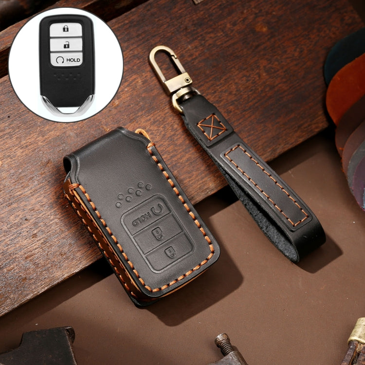 Hallmo Car Cowhide Leather Key Protective Cover Key Case for Honda Civic / Accord 3-button Start(Black) - free shipping - PMC TechLife - Order now!
