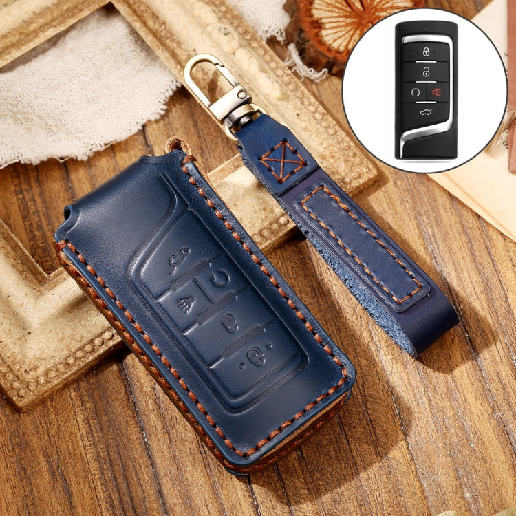Hallmo Car Cowhide Leather Key Protective Cover Key Case for Trumpchi GS4 2021 B Style(Blue) - Car Key Cases by Hallmo | Online Shopping South Africa | PMC TechLife | Buy Now Pay Later Mobicred