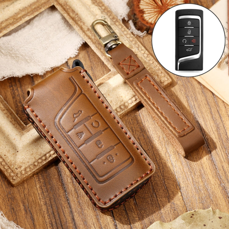 Hallmo Car Cowhide Leather Key Protective Cover Key Case for Trumpchi GS4 2021 B Style(Brown) - free shipping - PMC TechLife - Order now!