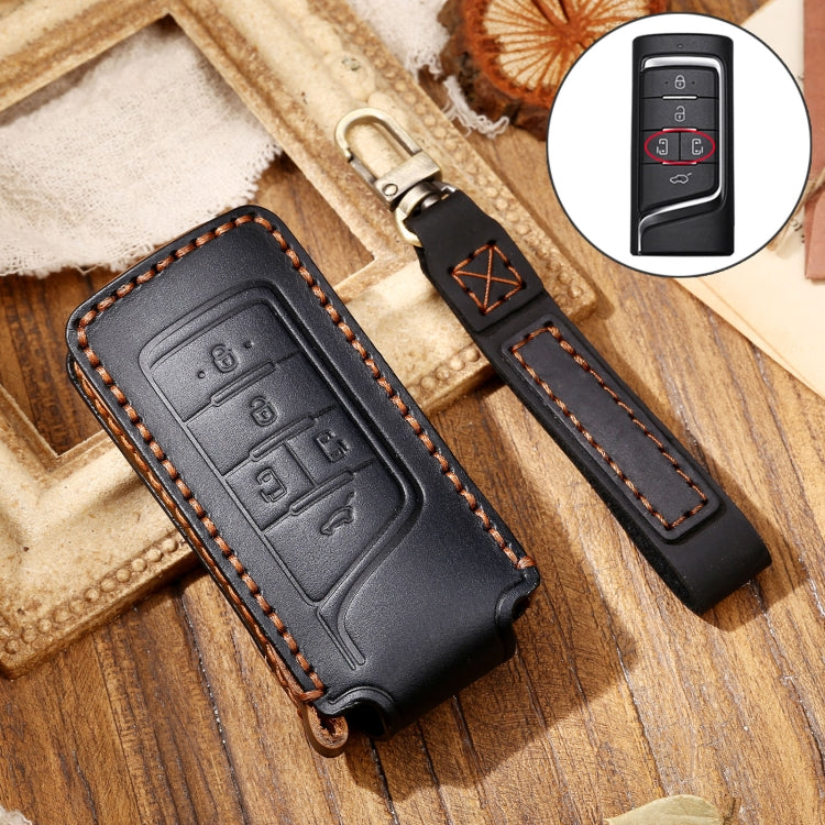 Hallmo Car Cowhide Leather Key Protective Cover Key Case for Trumpchi GS4 2021 C Style(Black) - Car Key Cases by Hallmo | Online Shopping South Africa | PMC TechLife | Buy Now Pay Later Mobicred