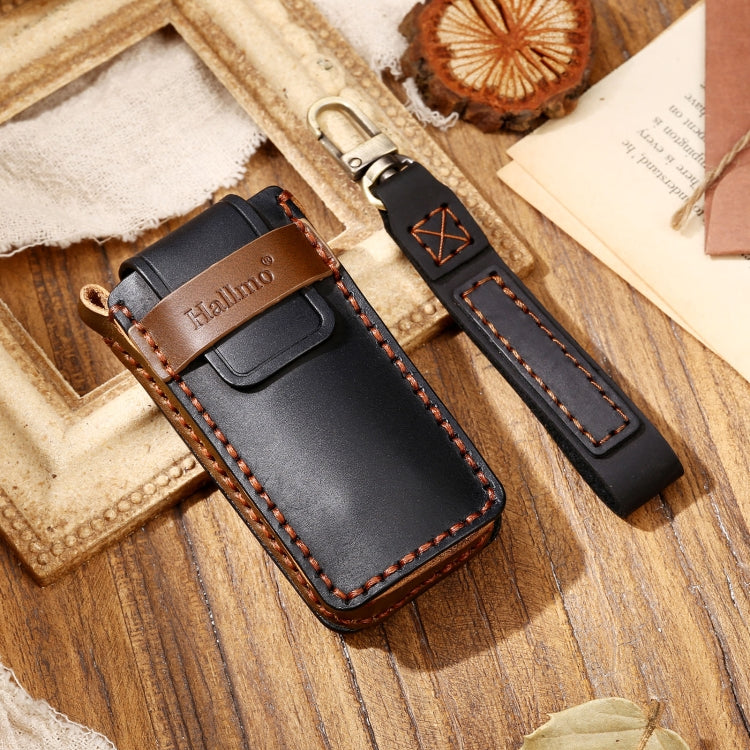 Hallmo Car Cowhide Leather Key Protective Cover Key Case for Trumpchi GS4 2021 C Style(Black) - Car Key Cases by Hallmo | Online Shopping South Africa | PMC TechLife | Buy Now Pay Later Mobicred