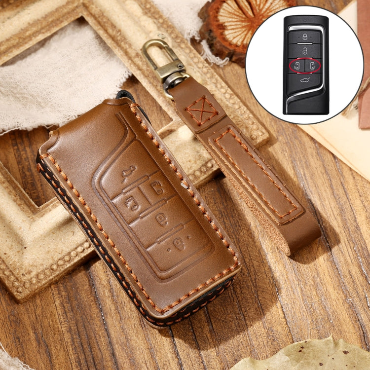 Hallmo Car Cowhide Leather Key Protective Cover Key Case for Trumpchi GS4 2021 C Style(Brown) - free shipping - PMC TechLife - Order now!
