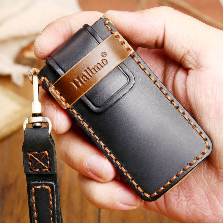 Hallmo Car Cowhide Leather Key Protective Cover Key Case for Trumpchi GS4 2021 C Style(Black) - Car Key Cases by Hallmo | Online Shopping South Africa | PMC TechLife | Buy Now Pay Later Mobicred