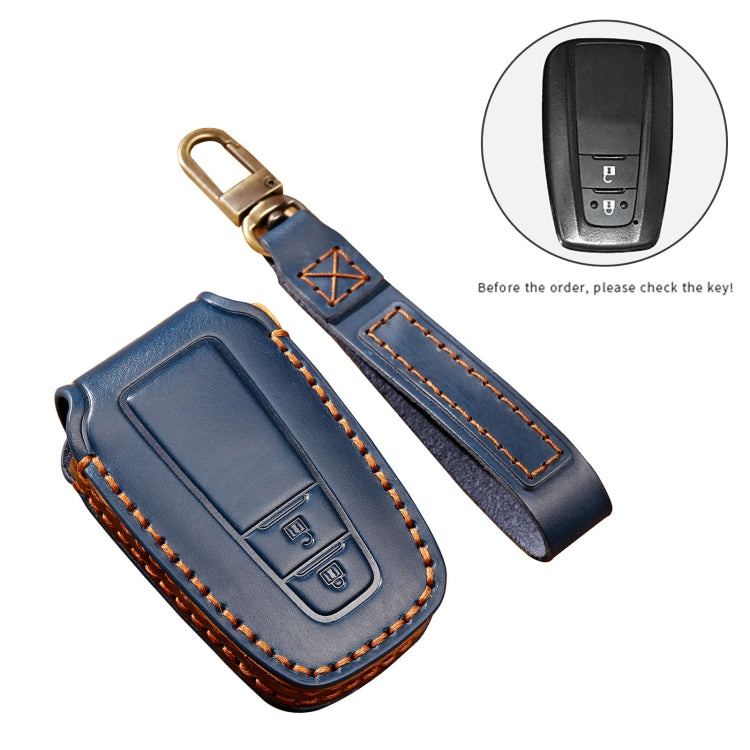 Hallmo Car Cowhide Leather Key Protective Cover Key Case for Toyota Corolla 2018 2-button(Blue) - Car Key Cases by Hallmo | Online Shopping South Africa | PMC TechLife | Buy Now Pay Later Mobicred