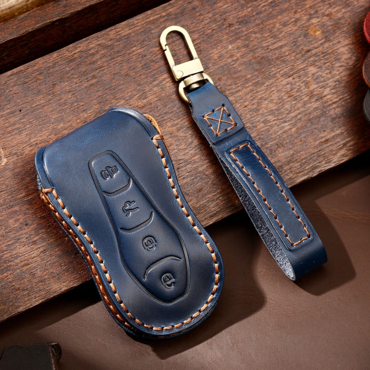Hallmo Car Cowhide Leather Key Protective Cover Key Case for Geely Emgrand A Style(Blue) - Car Key Cases by Hallmo | Online Shopping South Africa | PMC TechLife | Buy Now Pay Later Mobicred