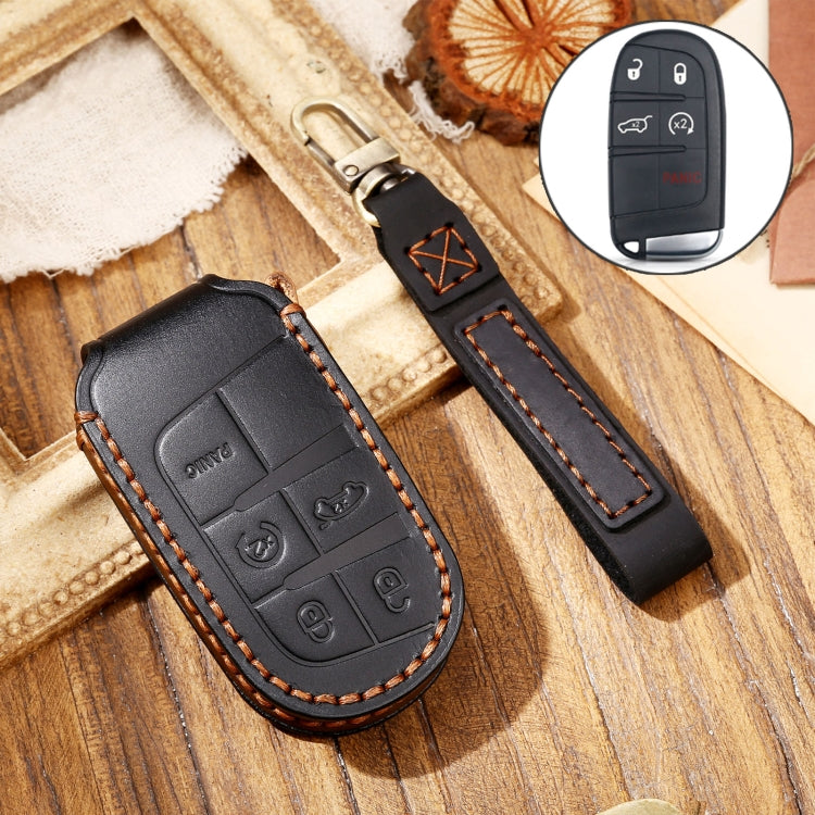 Hallmo Car Cowhide Leather Key Protective Cover Key Case for Jeep Compass(Black) - Car Key Cases by Hallmo | Online Shopping South Africa | PMC TechLife | Buy Now Pay Later Mobicred
