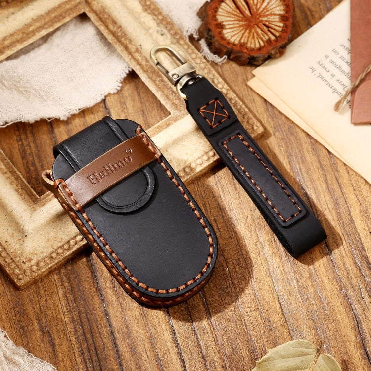 Hallmo Car Cowhide Leather Key Protective Cover Key Case for Jeep Compass(Black) - Car Key Cases by Hallmo | Online Shopping South Africa | PMC TechLife | Buy Now Pay Later Mobicred