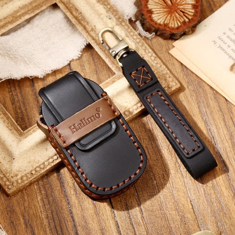 Hallmo Car Cowhide Leather Key Protective Cover Key Case for LEADING IDEAL One(Black) - Car Key Cases by Hallmo | Online Shopping South Africa | PMC TechLife | Buy Now Pay Later Mobicred