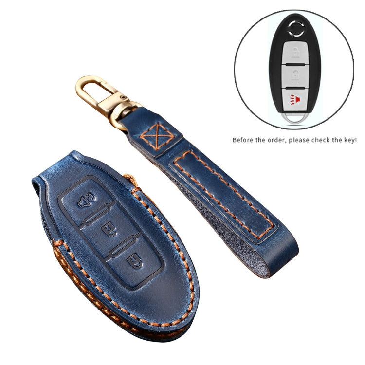 Hallmo Car Cowhide Leather Key Protective Cover Key Case for Nissan Sylphy 3-button Horn(Brown) - Car Key Cases by Hallmo | Online Shopping South Africa | PMC TechLife | Buy Now Pay Later Mobicred