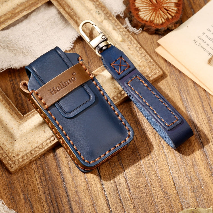 Hallmo Car Cowhide Leather Key Protective Cover Key Case for Mitsubishi Outlander(Blue) - Car Key Cases by Hallmo | Online Shopping South Africa | PMC TechLife | Buy Now Pay Later Mobicred