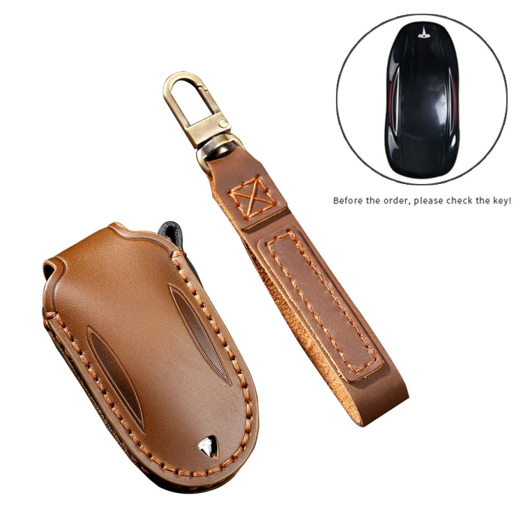 Hallmo Car Cowhide Leather Key Protective Cover Key Case for Tesla Model X B Style(Brown) - free shipping - PMC TechLife - Order now!