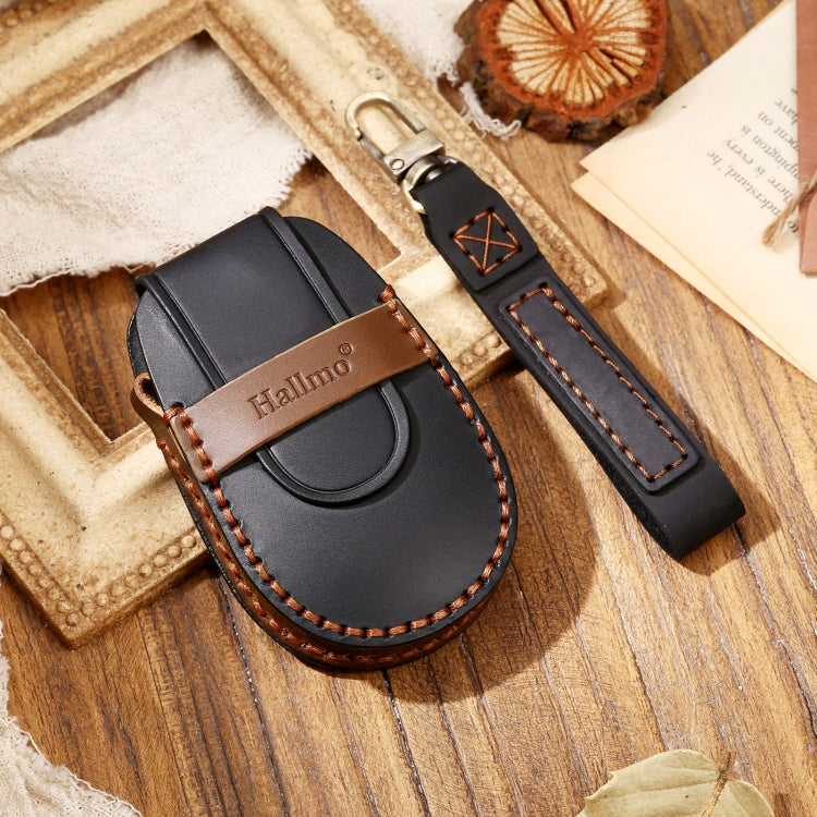 Hallmo Car Cowhide Leather Key Protective Cover Key Case for NIO ES6 / ES8(Black) - Car Key Cases by Hallmo | Online Shopping South Africa | PMC TechLife | Buy Now Pay Later Mobicred