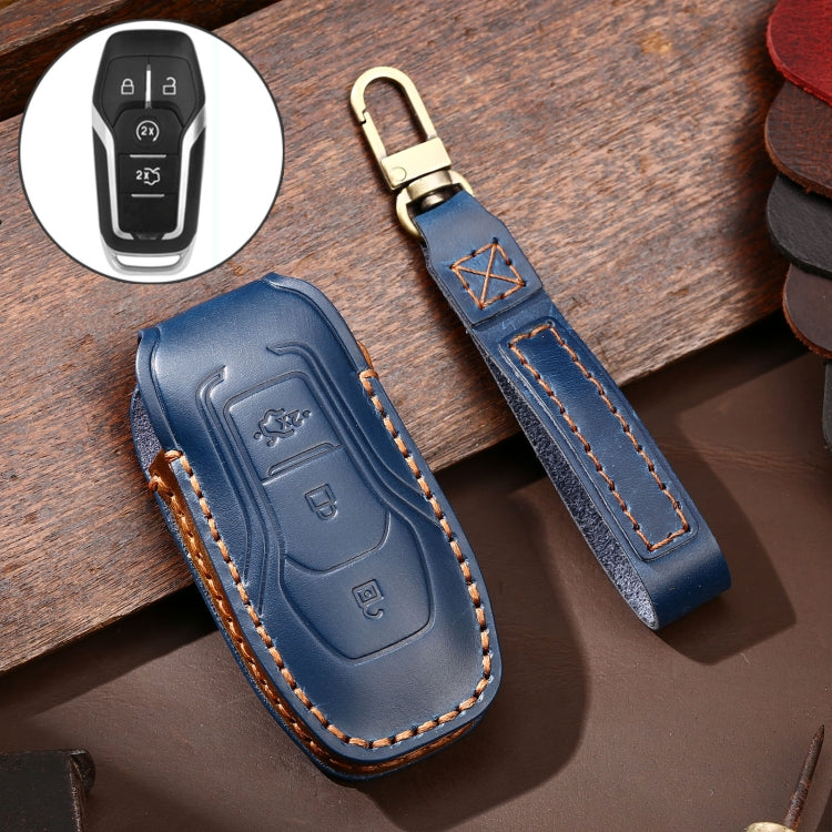 Hallmo Car Cowhide Leather Key Protective Cover Key Case for Ford Focus  A Style(Blue) - free shipping - PMC TechLife - Order now!